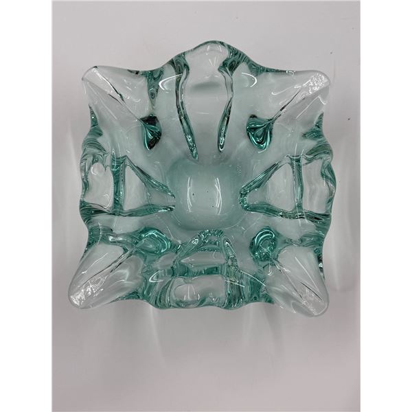 Mid Century Modern Blown Glass Aqua Ashtray / Catch-All
