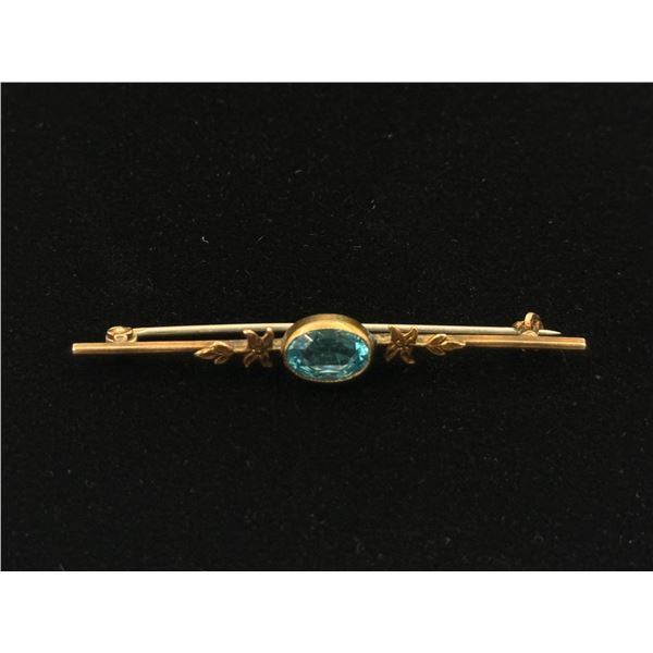 Vintage 10k Gold Brooch With Blue Center Stone
