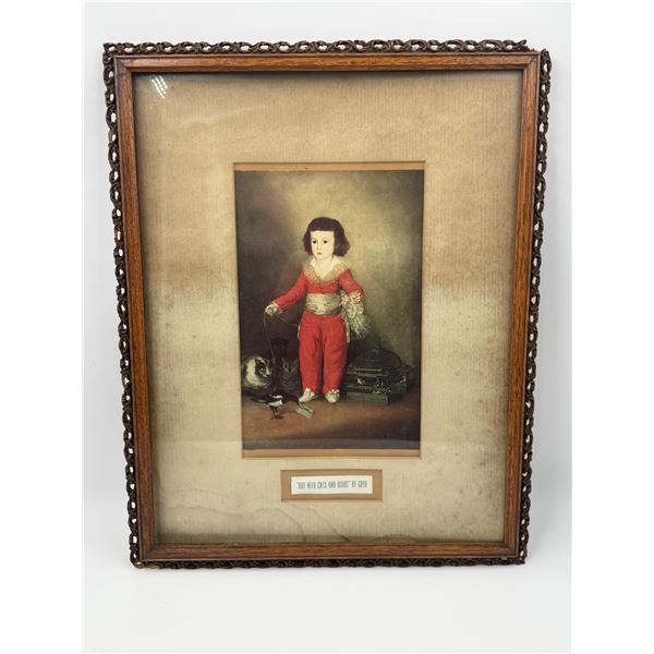 Vintage Goya Print "Boy With Cats And Birds"
