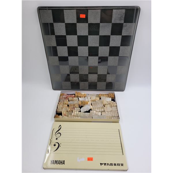 Vintage Chess Board With Quartz Chess Pieces