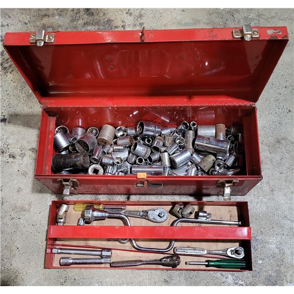 Tool Box With Assorted Tools: Sockets, Wrenches, & More