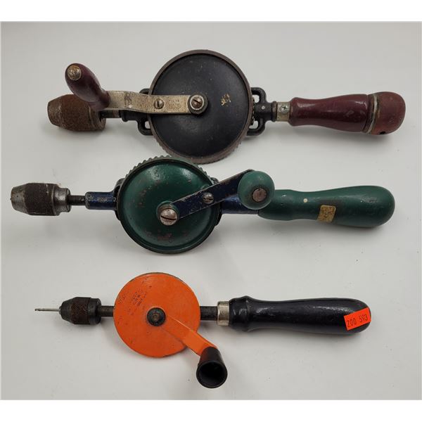 3x Vintage Hand Drills