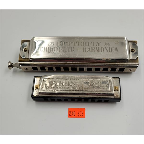 2x Vintage Harmonicas: Butterfly Chromatic & Rocket Tal Hohner