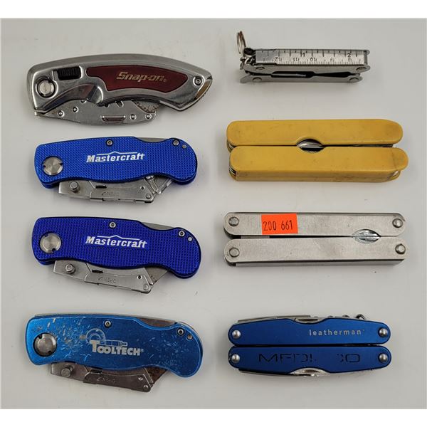 Assorted Multi Tools & Box Cutters: Snap-On, Mastercraft, & More