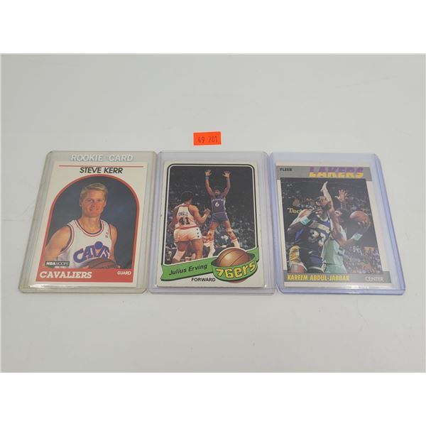 3x Basketball Cards : Steve Kerr, Julius Erving, & Kareem Abdul-Jabbar