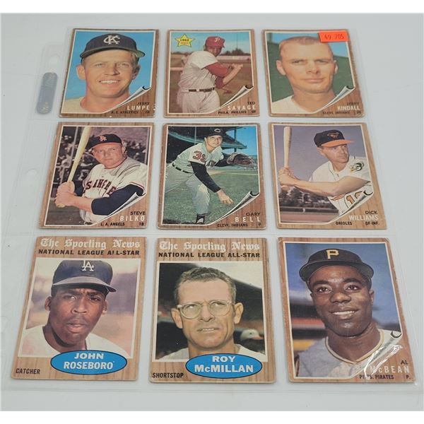 9x Vintage Baseball Cards: John Roseboro, Roy McMillan, Gary Bell, Dick Williams, & More
