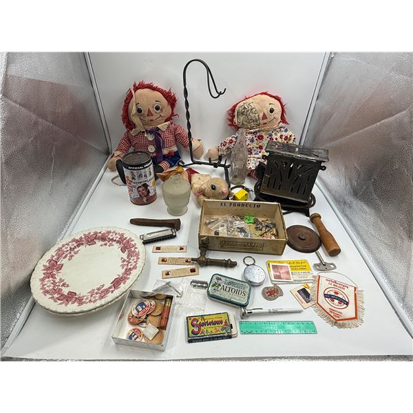 Vintage Variety: Dolls, Wedgewood Plates, Coca-Cola Bottle, Pins, Toaster, Clock Wind Key, & More