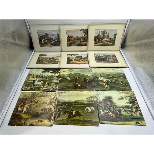 12x Vintage Placemats : Jockey & English Villages Scenes