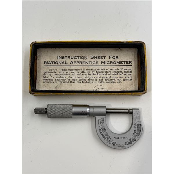 Vintage National Apprentice Micrometer With Box