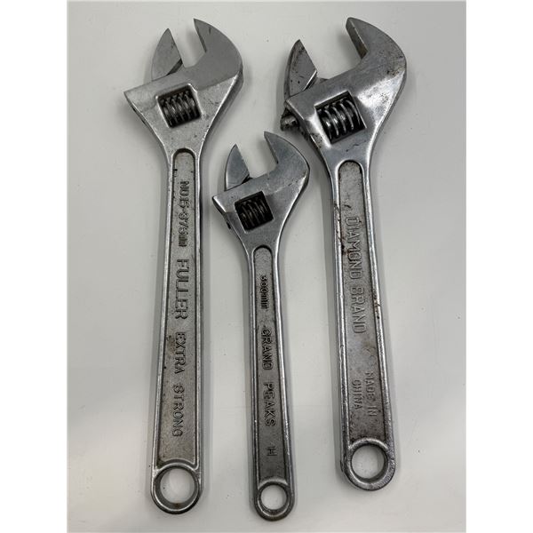 3x Crescent Wrenches: Fuller, Grand, Diamond Brand