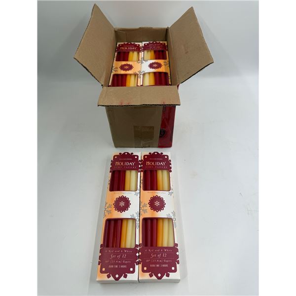 Case Of N.O.S Holiday Tiny Tapers Coloured Candles 3hr Burn Time (12 Packs)