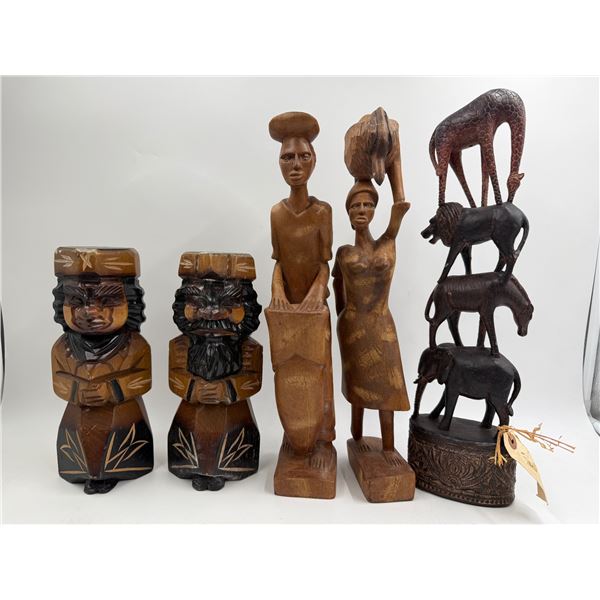 5x Carved Wooden Figurines
