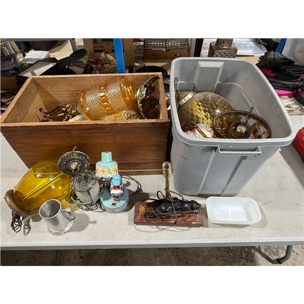 Vintage Lighting: Mid Century Modern Black Panther Table Light, Amber Glass Shade Hanging Lights, & 
