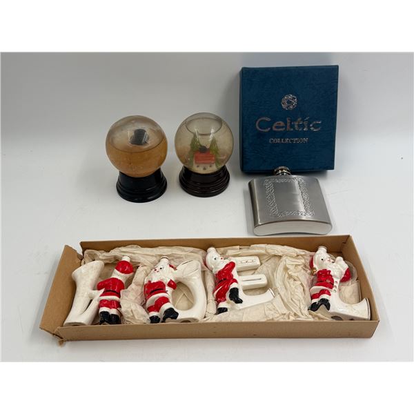 Vintage Variety: Snow Globes, Celtic Flask, & NOEL Christmas Decor