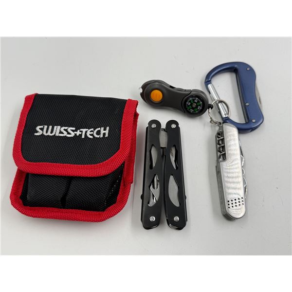 Swiss Tech Multi Tool Knife & Other Multi Tool Knife With CLip & Light/Compass Combo