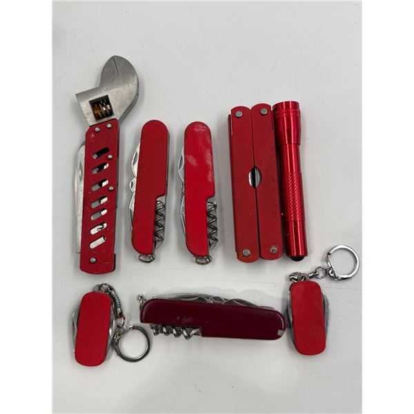 Assorted Tools : Wrench, Multi Tool Knives, Flashlight