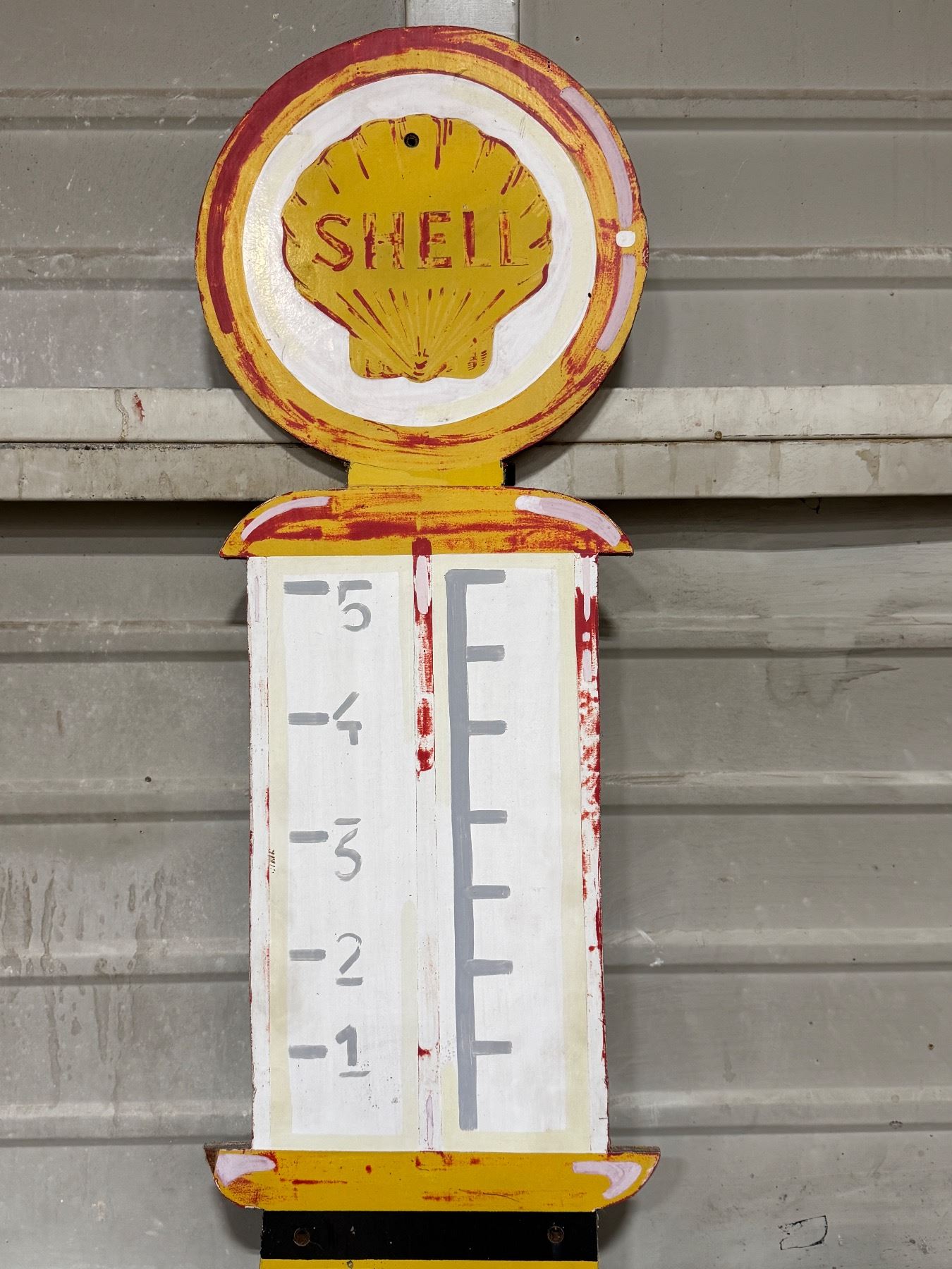 Vintage Handmade Shell Bowser Style Wooden Gas Pump Sign