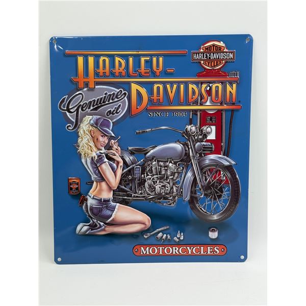 2016 Harley Davidson / Ande Rooney Embossed Tin Sign "Mechanic Babe"