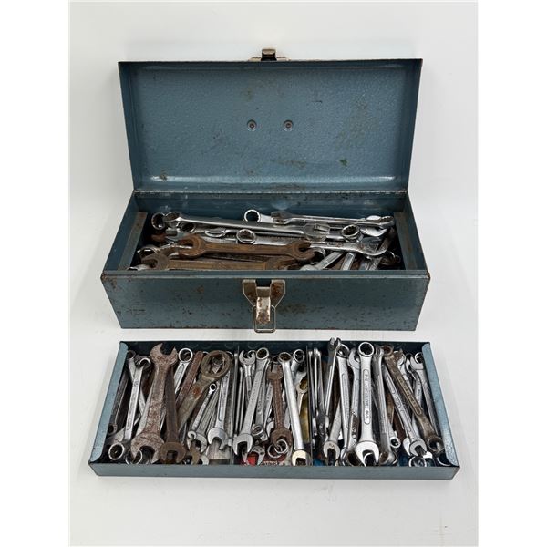 Vintage Metal Tool Box With Assorted Wrenches