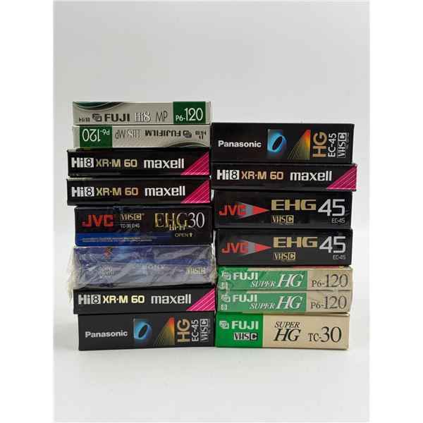 Assorted Vintage Cassette Tapes: JVC, Fuji, Panasonic, Maxcell, & Sony