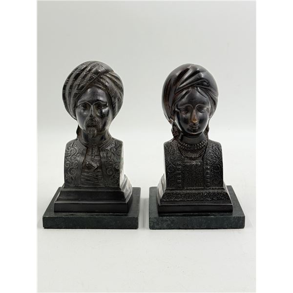 2x Vintage Cast Bronze Busts