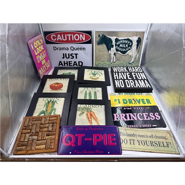 Lot Of Signage Including Tin, Wood & License Plates