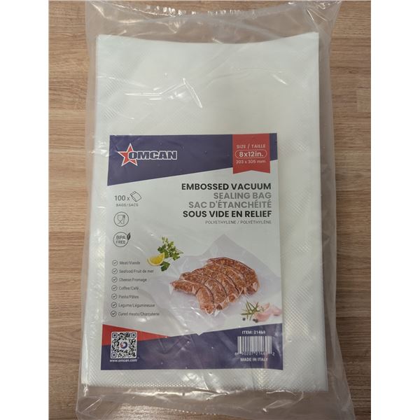 8" x 12" Embossed Vacuum Bags, Omcan 21469 - Lot of 100 - FtB