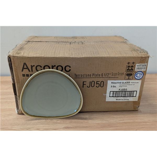 Terrastone Sage Green 6.5" Plates, Arcoroc FJ050 - Lot of 36 - R4-2