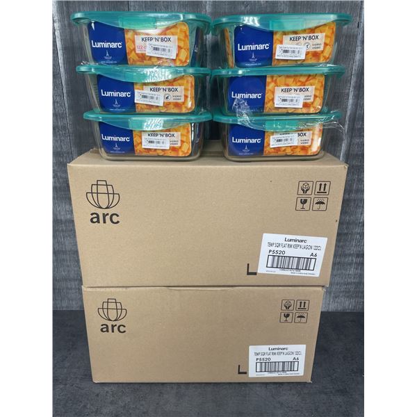 1.22L Glass Square Keep N Boxes, Arcoroc P5520 - Lot of 18 (3 cases) - ML5-1,2