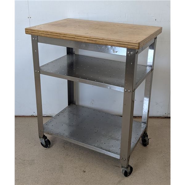 Butcher Block Top Mobile Prep Table - Atable1/R6FL