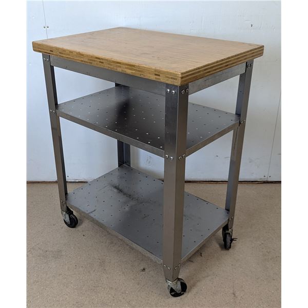 Butcher Block Top Mobile Prep Table - Atable2/R6FL