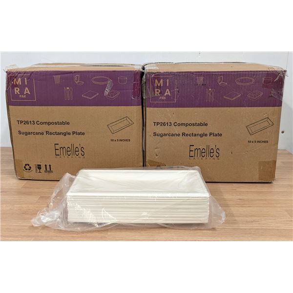 MiraPak 10" x 5" Sugarcane Rectangle Plates - Lot of 1000(2 Cases) - AA17/RackJ
