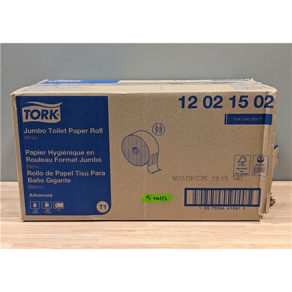 Tork Jumbo Toilet Paper Roll, White 1600ft,12021502 - Lot of 5 rolls - EC4