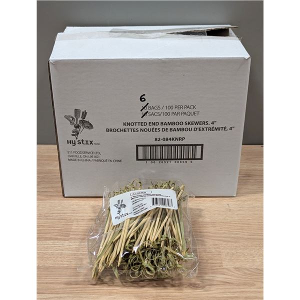 Hy Stix Knotted End 4" Bamboo Skewers - Lot of  600 ( 6 Bags ) - L3-3