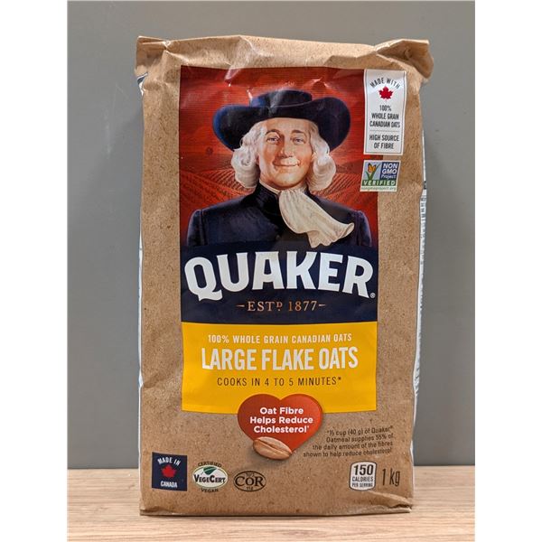 Quaker Large Flake Oats, 1Kg - Lot of 12 - Cooler4