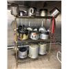 Image 1 : Metal Mesh Shelf w/ Contents: Stock Pots, Utensils, Mixing Bowls, Tureens, etc