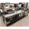 Image 1 : Metal Work Table on Wheels w/ Undershelf & 2 Top Shelves 96" x 30" x 66"H (contents not included)