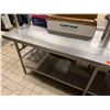 Image 6 : Metal Work Table on Wheels w/ Undershelf & 2 Top Shelves 96" x 30" x 66"H (contents not included)