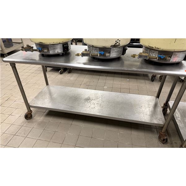 Metal Work Table on Wheels w/ Undershelf 72" x 27" x 34"H (contents not included)
