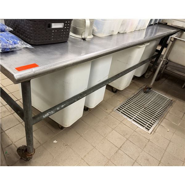Metal Work Table on Wheels 95" x 30" x 32"H (contents not included)