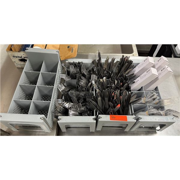 Multiple Cutlery Racks & Contents: Forks, Knives, etc