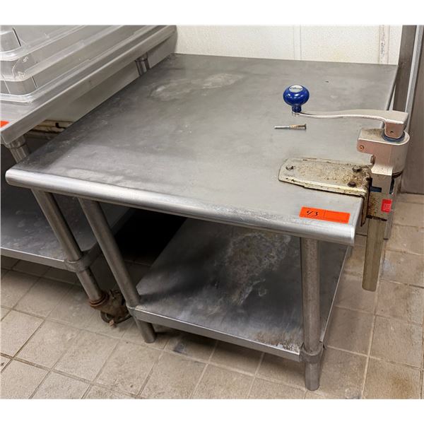 Metal Work Table w. Undershelf & Attached Edlund Can Opener 30" x 30" x 29"H