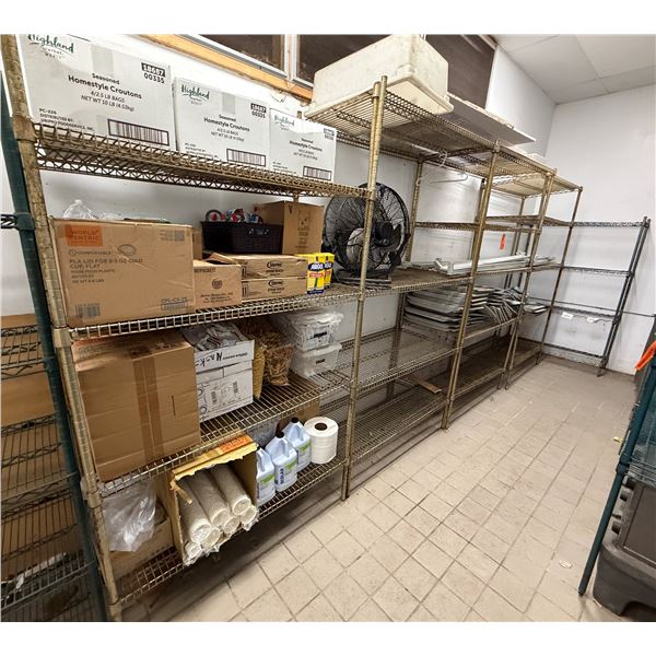 Qty 4 Metal Mesh Adjustable Shelving Units, Misc Sizes (contents not included)