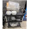 Image 1 : Food Storage Containers, Plates, Bowls, etc on 3-Tier Rolling Cart