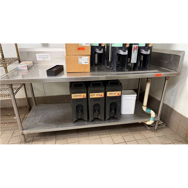 Metal Work Table w/ Backsplash, Drain & Undershelf 84" x 34" x 37"H (contents not included)