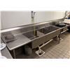 Image 1 : Metal 3-Basin Sink w/ Drainboards, Faucet 182"L x 28"W (contents not included)
