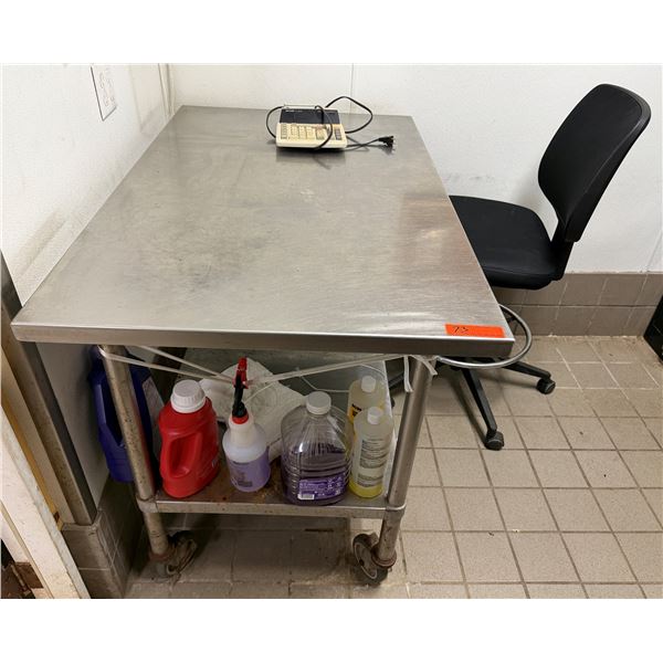 Advance Tabco Metal Work Table on Wheels w/ Undershelf 48" x 30" x 36"H (contents not included)