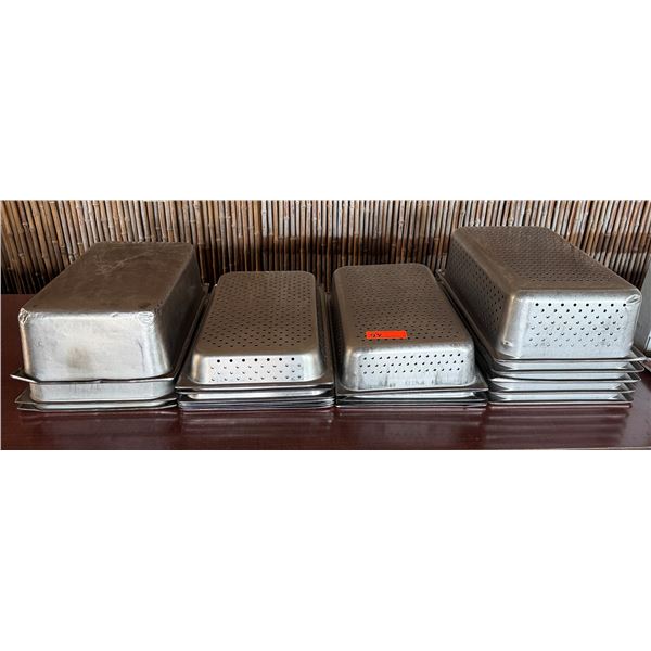 Multiple Rectangular Metal Food Storage Bins, Some Perforated, Misc Sizes