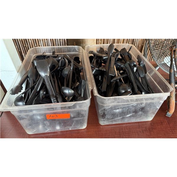 Qty 2 Bins Utensils: Tongs, Ladles, etc