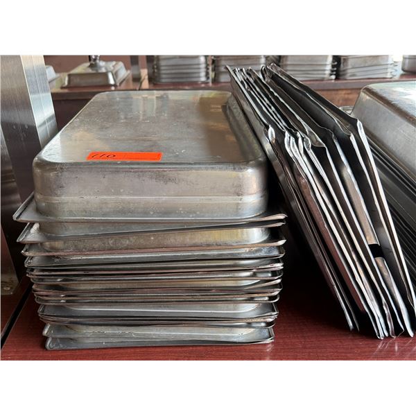 Multiple Rectangular Metal Food Storage Bins 21" x 12" x 3"H w/ Some Lids